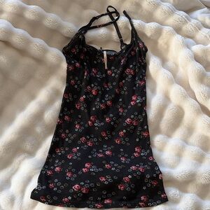 Free People Black Tank Top with Pink Floral Pattern